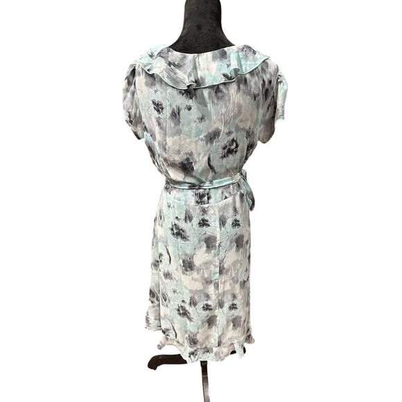 Blair Faux Wrap Dress Watercolor  aqua gray 14P Ruffles Sheer Y2K Coquette Fairy - Picture 5 of 15